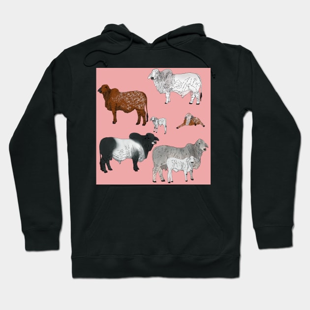 Brahman Cattle Pink Hoodie by TrapperWeasel